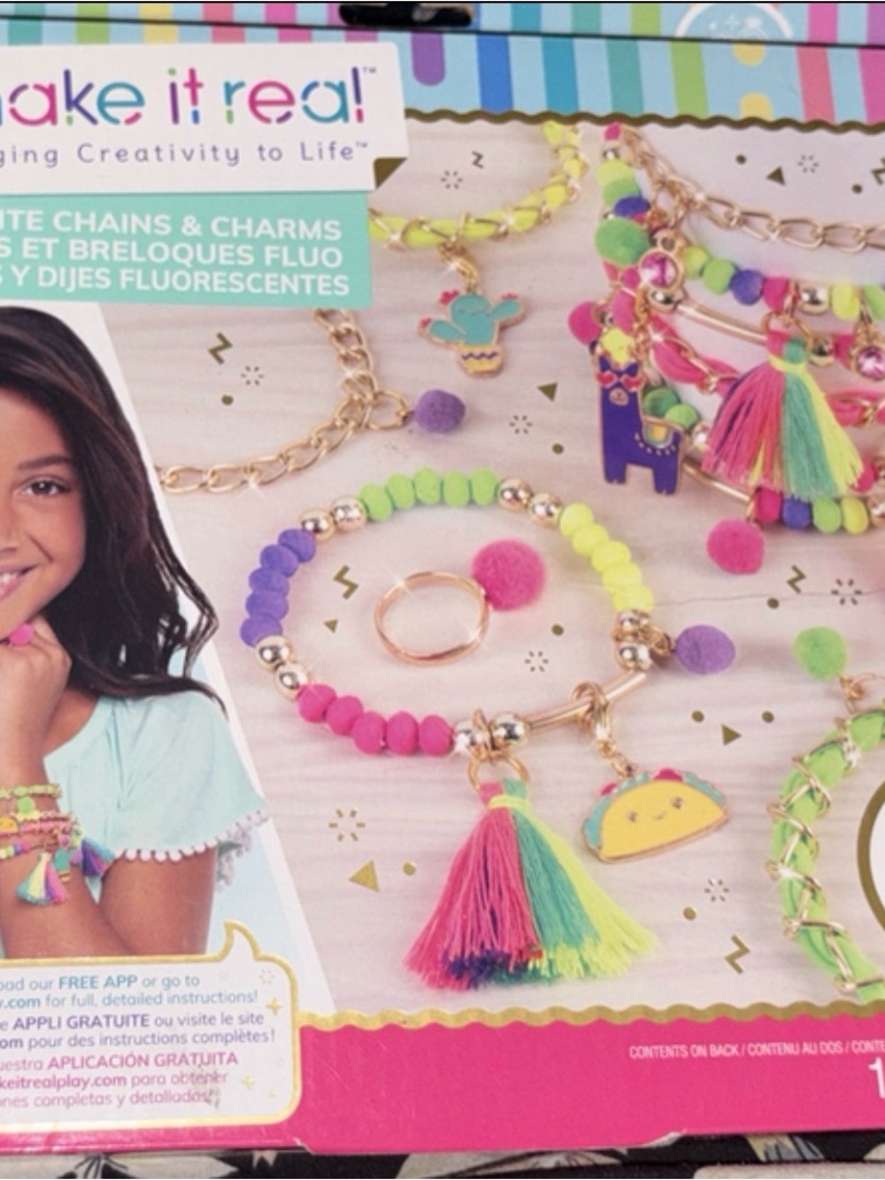 Kids Neon Pom & Tassel Charm Bracelet Set - Multi